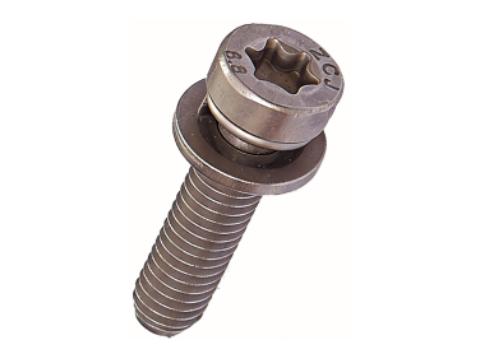 Tornillo de cabeza abombada con socket hexalobular (Torx), ensamblaje con arandela elástica y plana antiaflojamiento